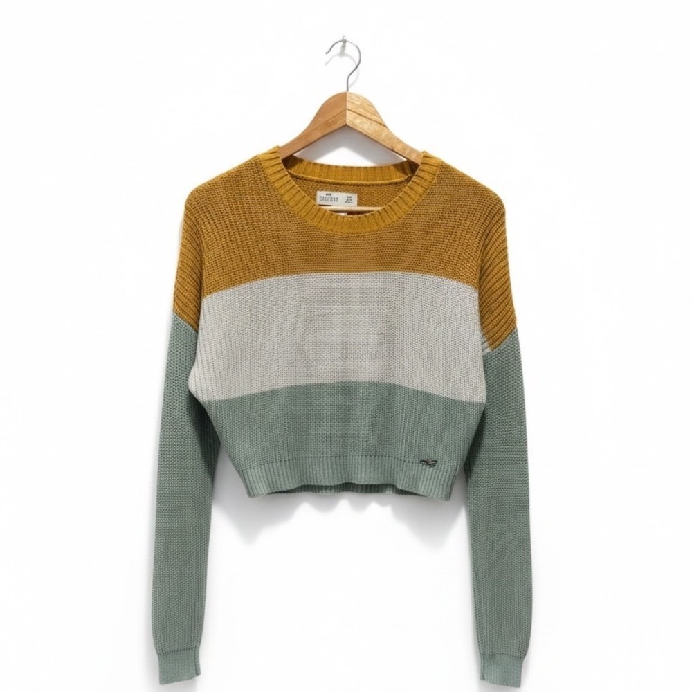 Hollister Colorblock Knit Sweater Yellow White Green XS Women